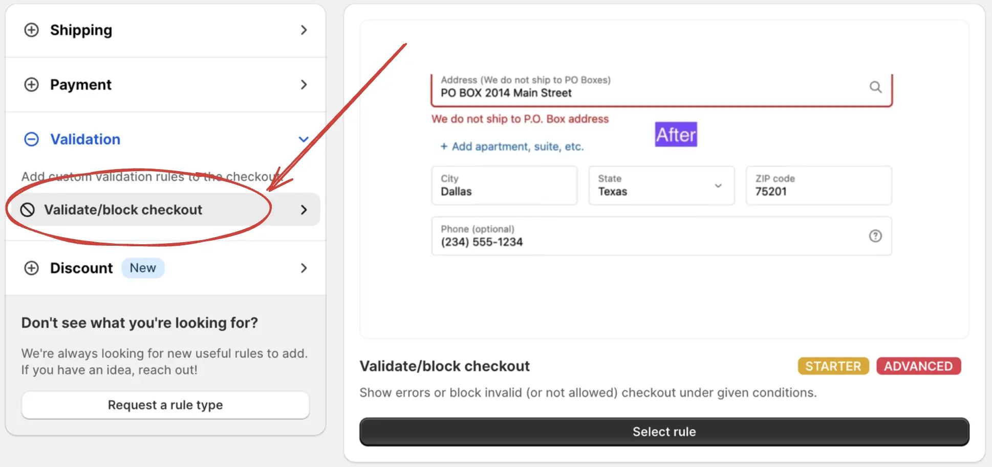 Select rule from checkout rules app