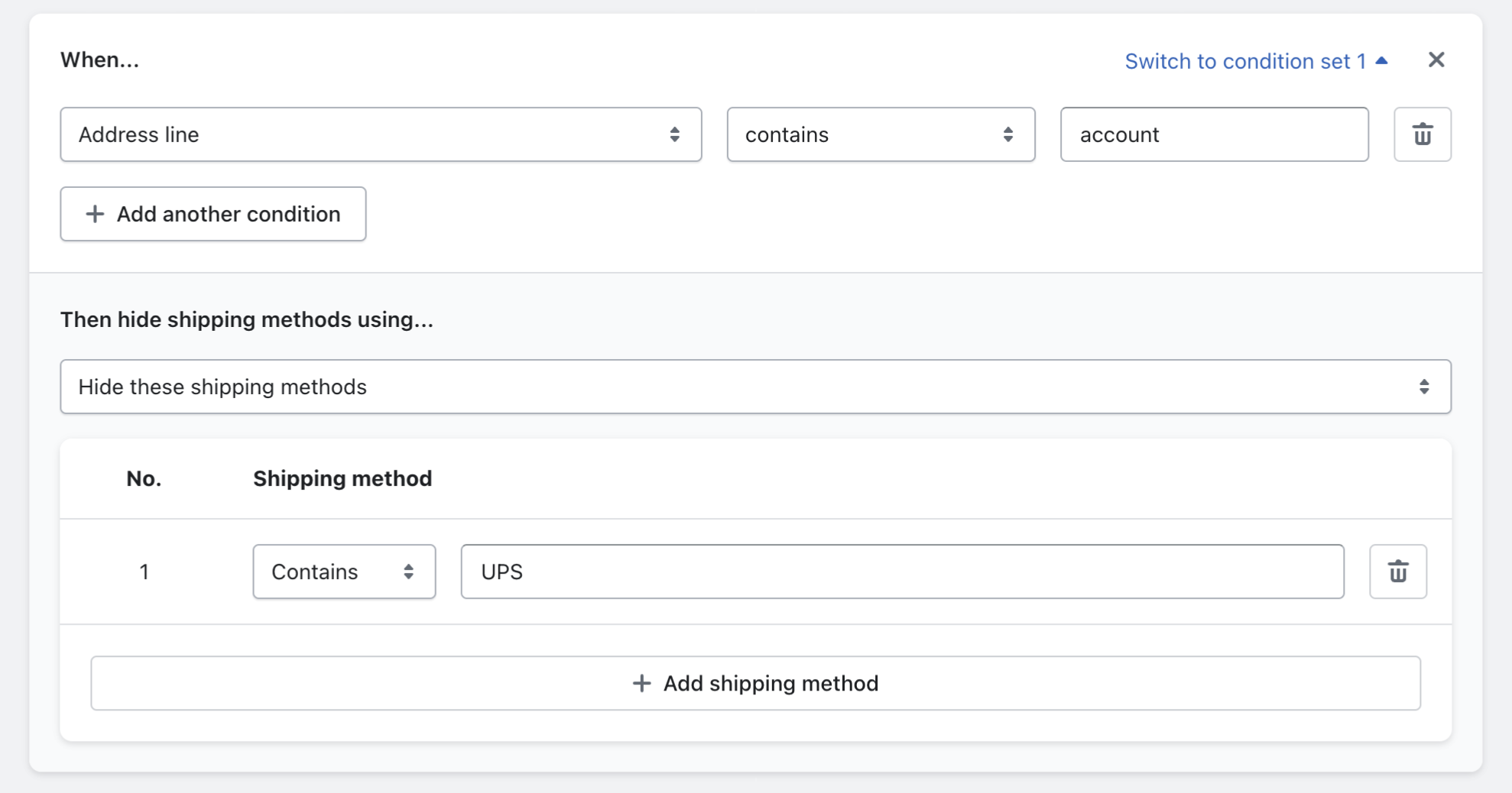 Example rule setting