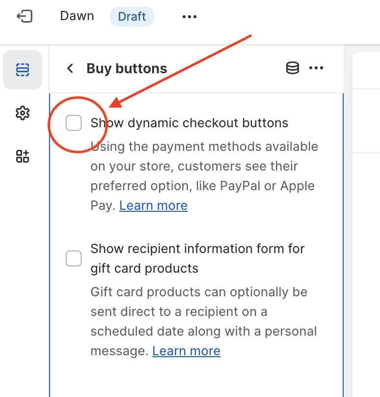Uncheck show dynamic buttons